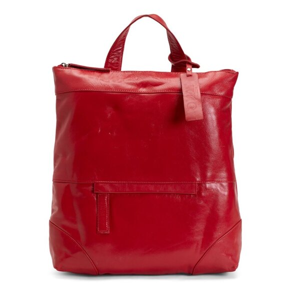TANO Made In Italy Red Leather Large Top Handle Backpack With Front Pocket - Picture 2 of 4